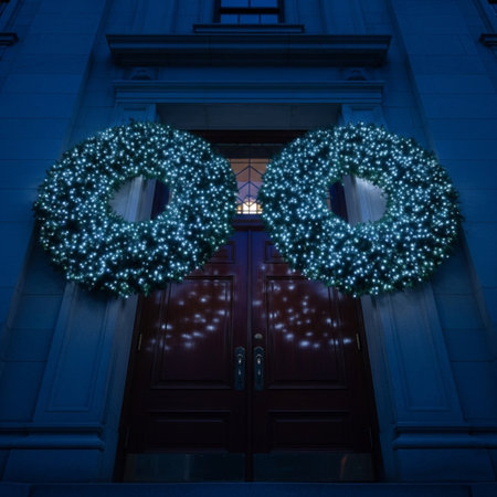 Christmas wreath on the door of an old house. 3D renderingの素材