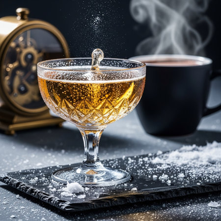 Cognac or brandy in a glass on a black backgroundの素材