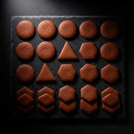 Homemade chocolate cookies on a black background. Top view. Toned.の素材