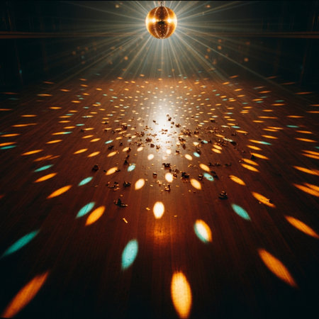 abstract scene with rays of light and shadow on a wooden floorの素材