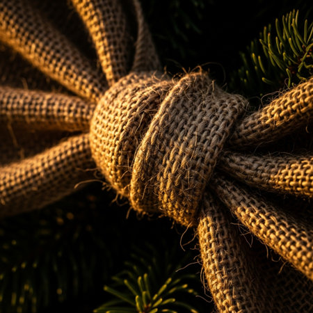 Christmas background with fir tree and knitted scarf. Toned.の素材