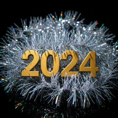 New Year's card. Golden numbers 2022 and tinsel on a black backgroundの素材