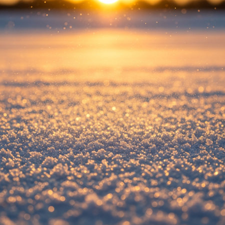 snowflakes in the light of the setting sun close-upの素材