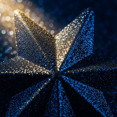 Abstract 3d render of star shape with bokeh lights.の素材