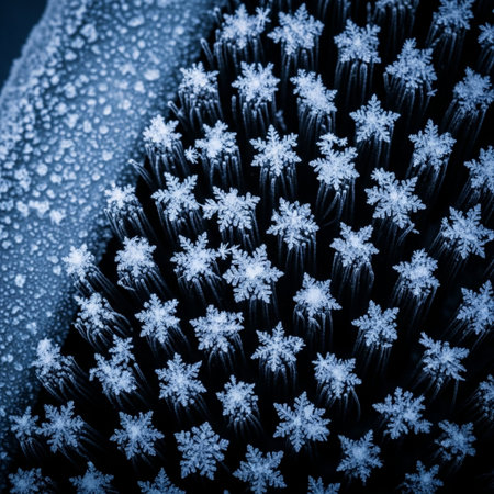Macro of snowflakes on a blue background. Macro.の素材