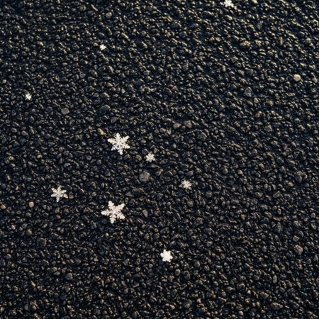 snowflakes on asphalt as background, closeup of photoの素材