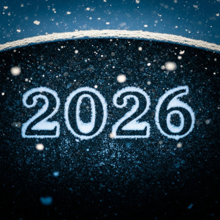 Happy New Year 2016 written with snowflakes on black background.の素材