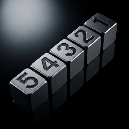 Black cubes with numbers on a black background. 3D illustration.の素材