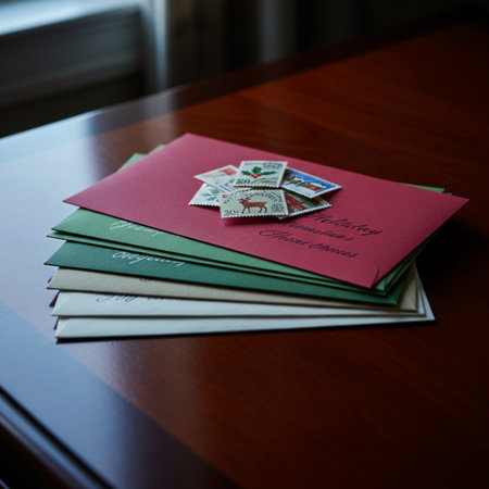 Postcards and envelopes on the table in the church, Polandの素材