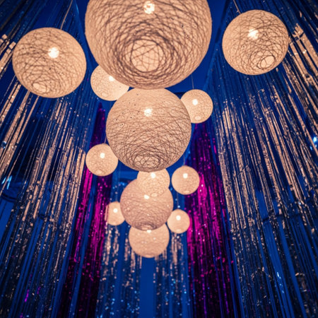 3d rendering of a group of light bulbs hanging from the ceilingの素材