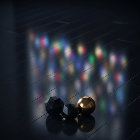 Christmas balls on a dark background, 3d render, toned imageの素材