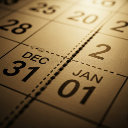 Close up of calendar page with date of December 31. Selective focus. Toned.の素材