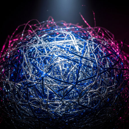 Close-up of a christmas ball with colored lights in the backgroundの素材