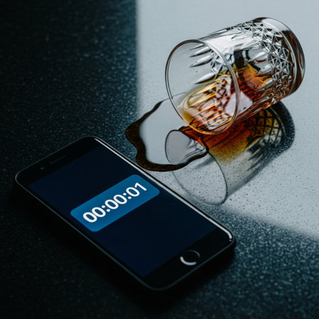 Alcohol in a glass with the inscription on the screen of a smartphone.の素材