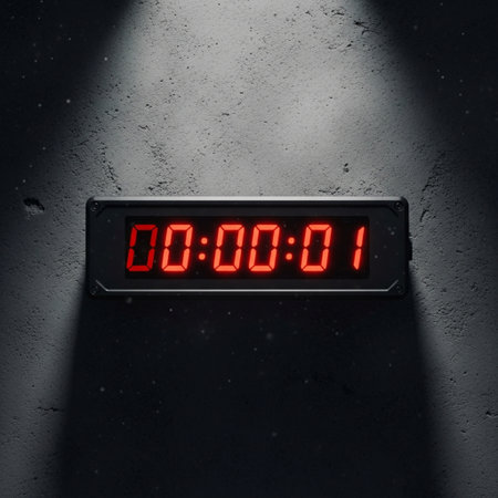 Digital alarm clock on dark background, 3d render. Time conceptの素材