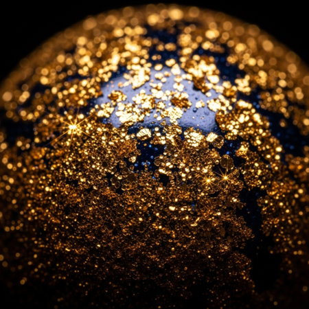 golden glitter christmas ball on a black background close-upの素材