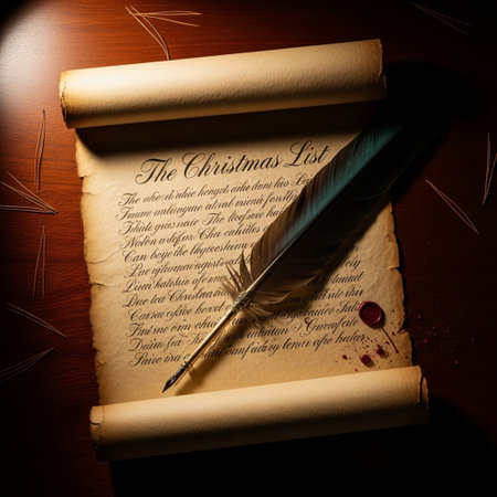 Old parchment and quill pen on wooden background. Toned.の素材