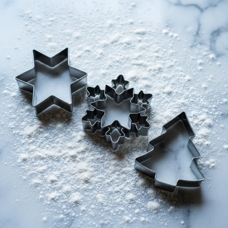 Cookie cutters in the shape of a Christmas tree on a white backgroundの素材