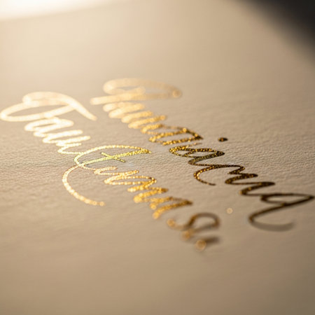 Golden christmas calligraphy on a brown book with shallow depth of fieldの素材