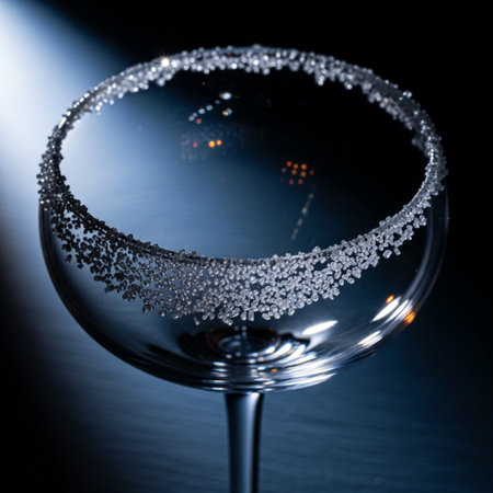 Wine glass with crystal beads on a black background with copy spaceの素材