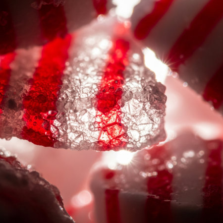 Close up of red and white peppermint candies. Shallow dof.の素材