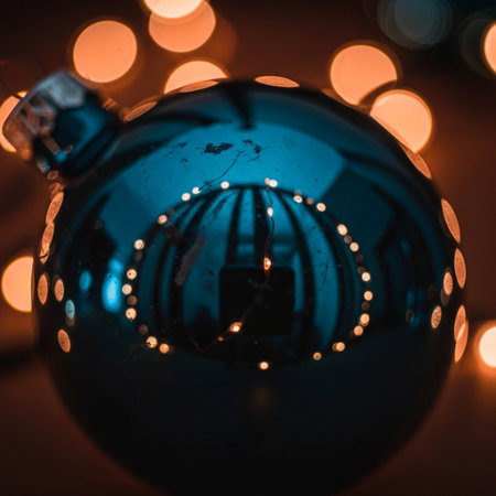 Blue christmas ball on bokeh background. Christmas decoration.の素材