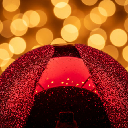 Red car lights on bokeh background. Christmas and New Year concept.の素材