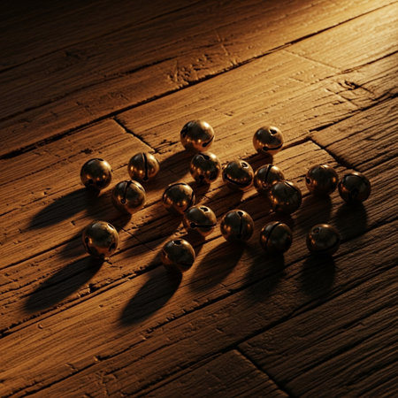 Golden balls on a wooden background. Selective focus. Toned.の素材