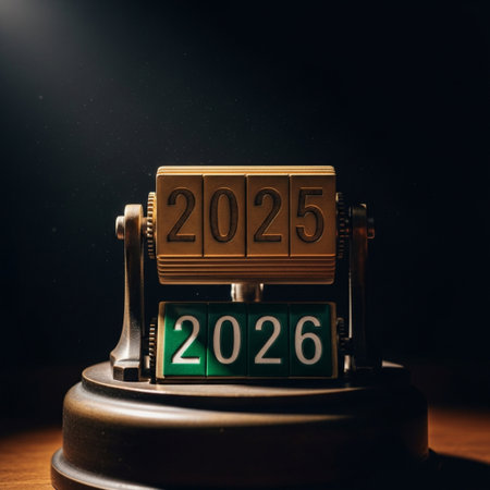 Vintage mechanical clock on dark background. Happy New Year concept.の素材