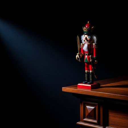 Christmas nutcracker on a dark background with a spot of lightの素材