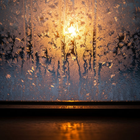Frosty natural pattern on the window glass. Abstract background.の素材