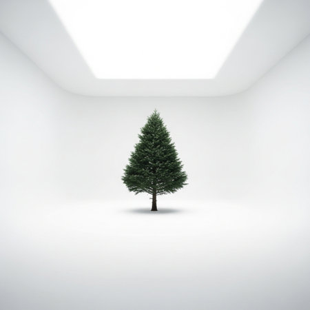 Pine tree in a room with white walls, 3d renderの素材