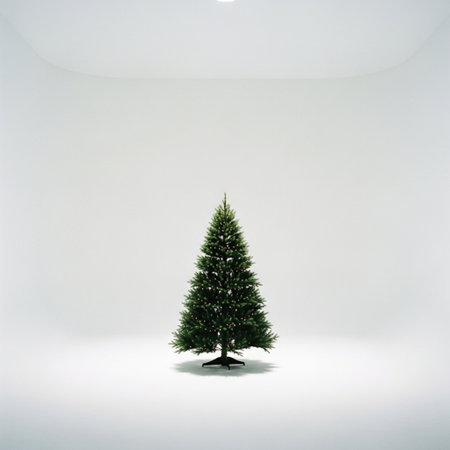 Christmas tree in white room. 3d render. Christmas background.の素材