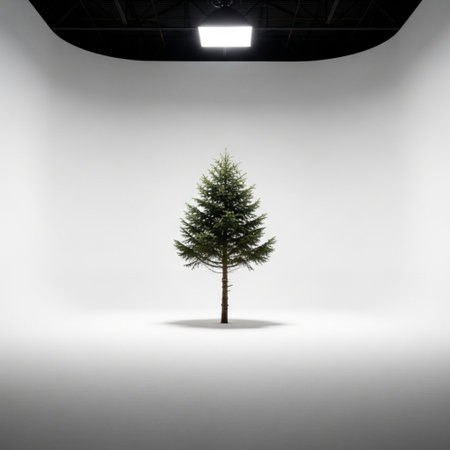 Pine tree in front of a white wall. 3d renderingの素材