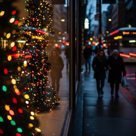 Christmas and New Year holidays illumination in the streets of New York Cityの素材