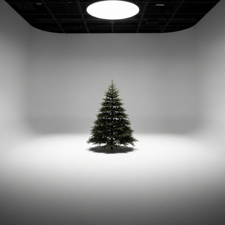 Christmas tree on a white wall in the room. 3d renderの素材