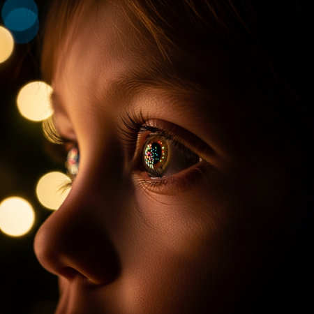 A close up shot of a child's eye with bokehの素材