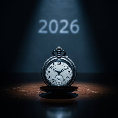 New year 2016 concept. Old pocket watch on a dark background.の素材