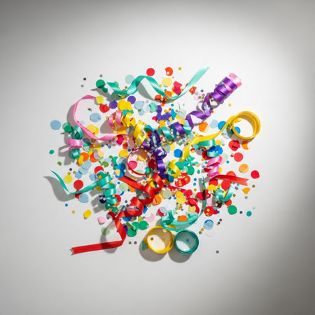 Colorful confetti and streamers isolated on a white background.の素材