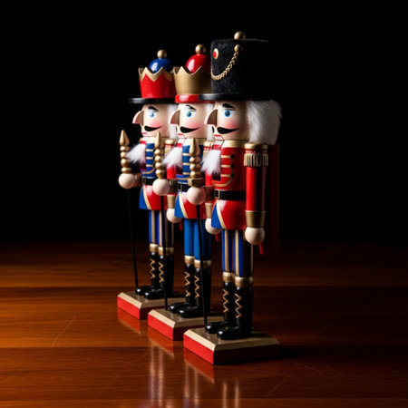 Nutcracker toy on a black background. Nutcracker is a nutcracker that can be found in the United States.の素材