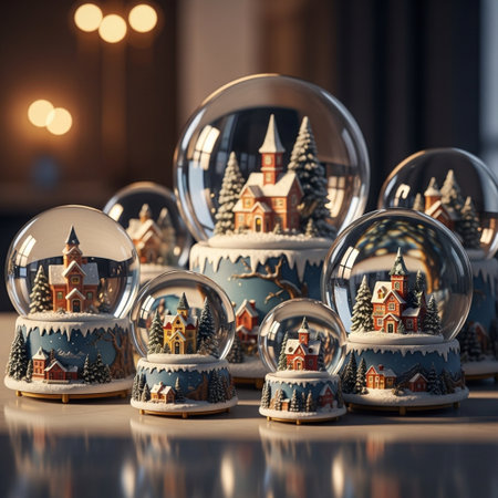 Christmas snow globe with houses and trees in it. 3d renderingの素材