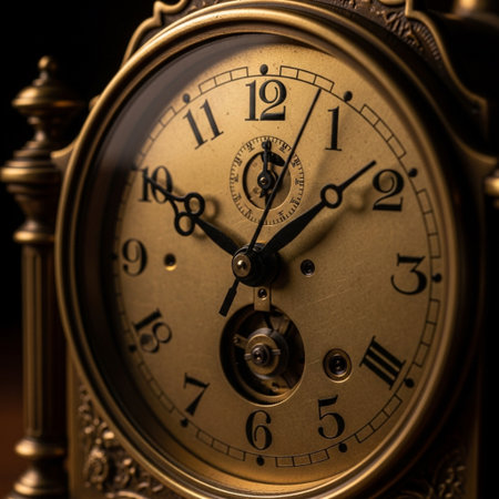 Closeup of an antique clock face. Shallow depth of field.の素材