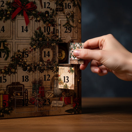 Close-up of woman's hand opening christmas gift box.の素材