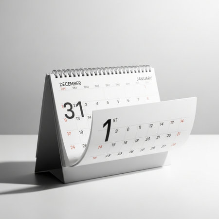 White desk calendar with shadow on grey backgroundの素材