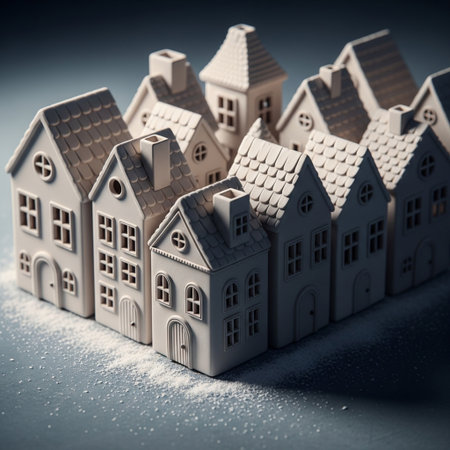 Model of a small house in the snow. Conceptual image.の素材