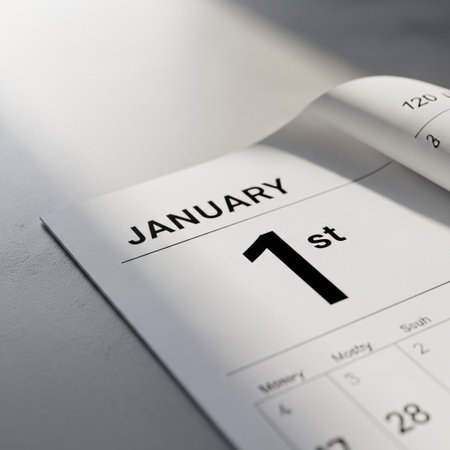 Calendar page with January 1st date, closeup. Calendar concept.の素材
