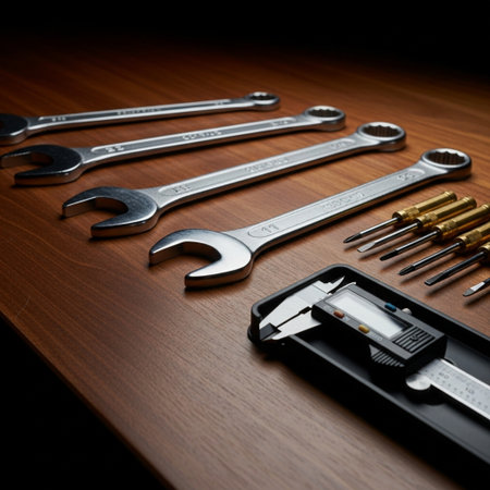 A set of tools on a wooden background. View from above.の素材