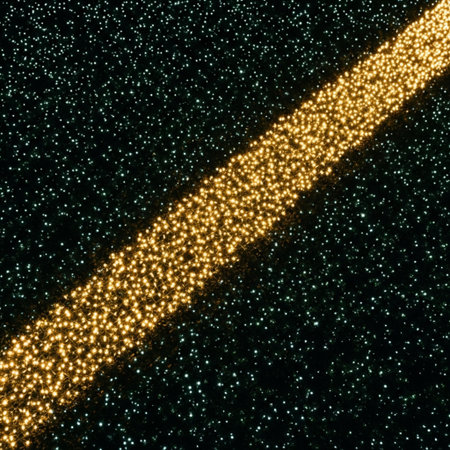 Golden light trail on black background. 3D rendering with DOFの素材