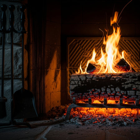 Fireplace in a restaurant. Fire in the fireplace. Fire in the fireplace.の素材