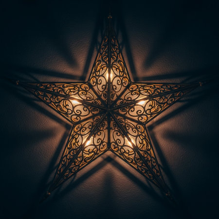 Luxury ceiling lamp in the form of a star on a dark backgroundの素材